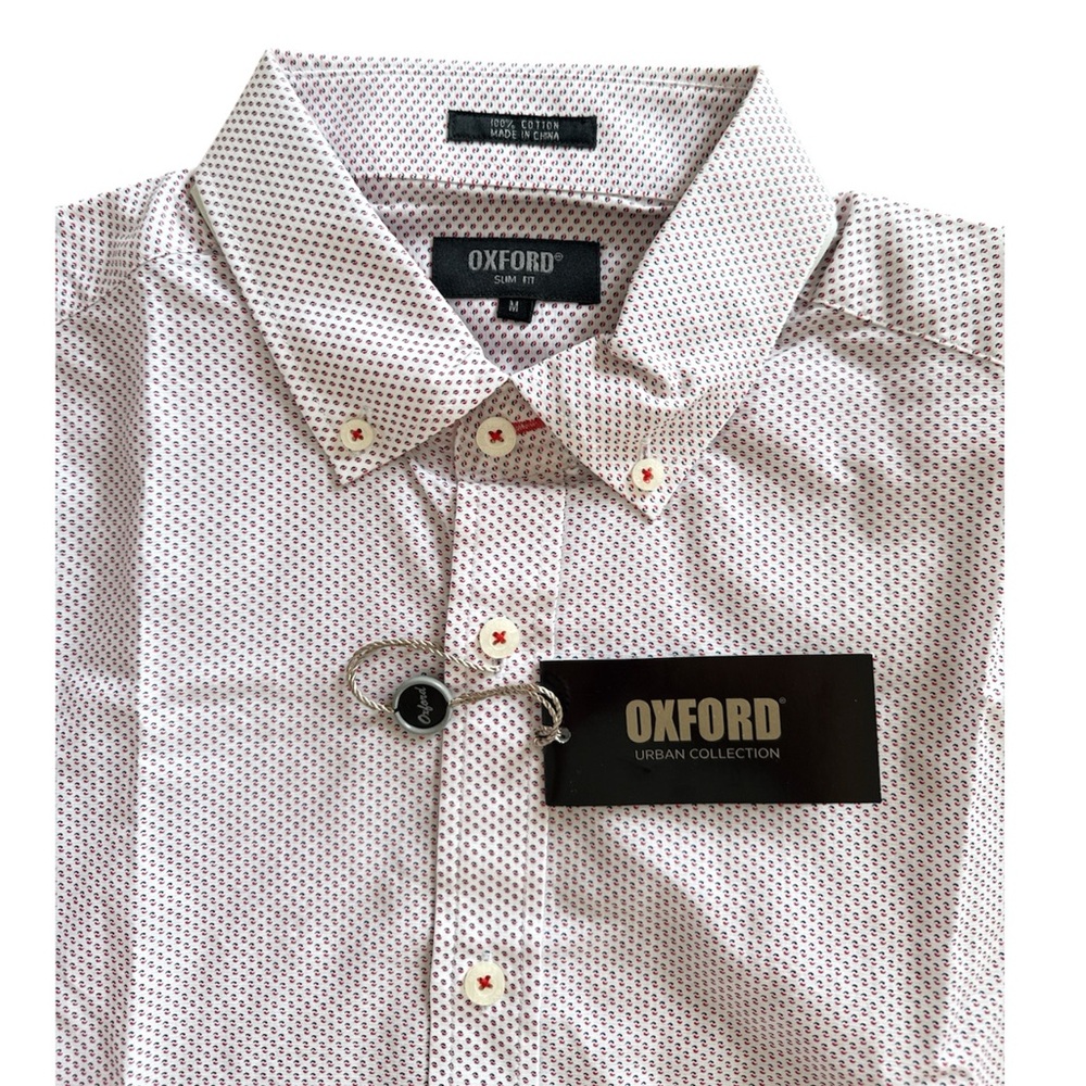 Oxford Urban Collection White/Pink Men's Shirt Long Sleeve Slim Fit Size Medium - Picture 5 of 7